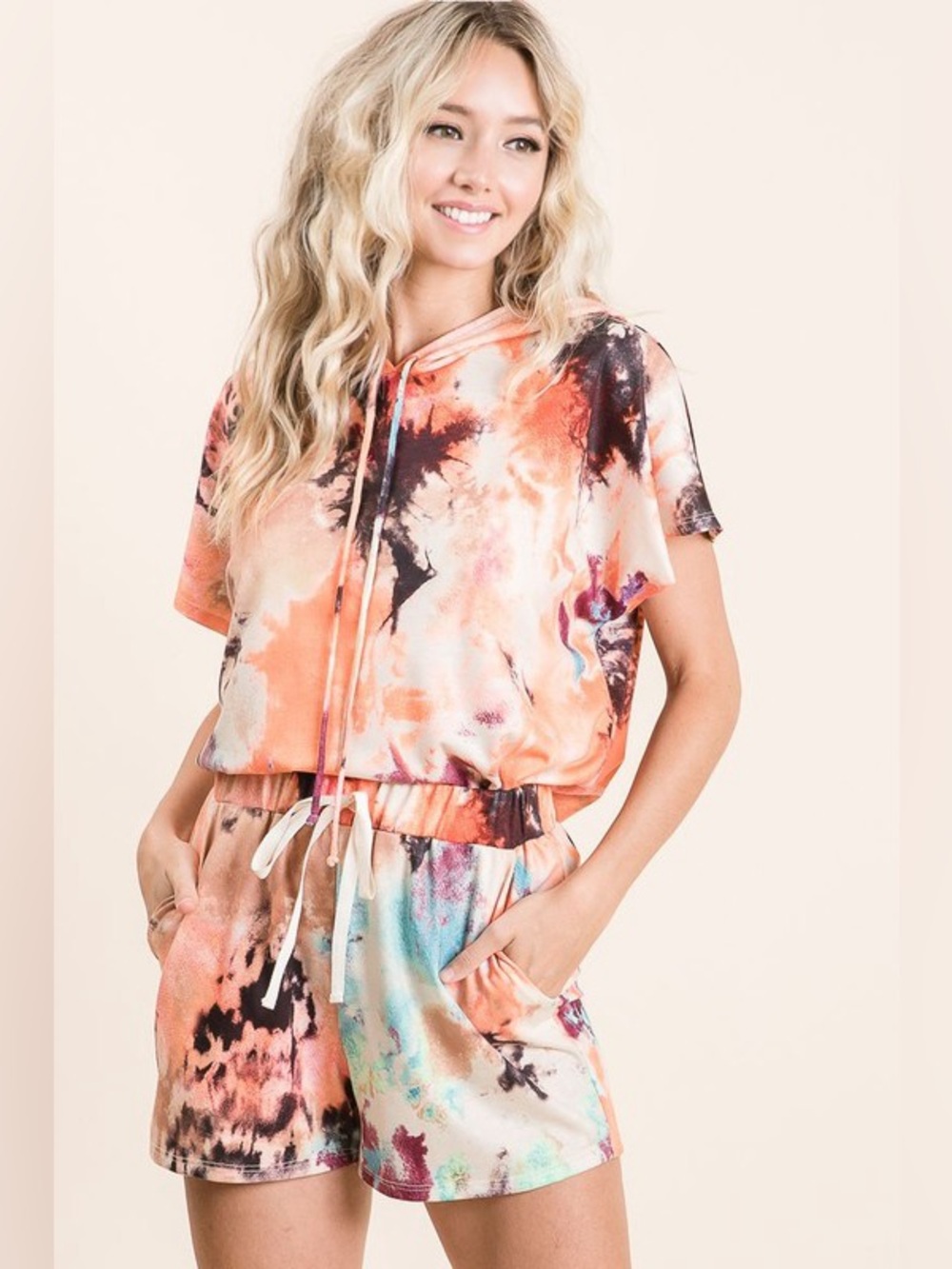 BiBi Tie Dye Terry Hoodie With Drawstring - Picture 7 of 10